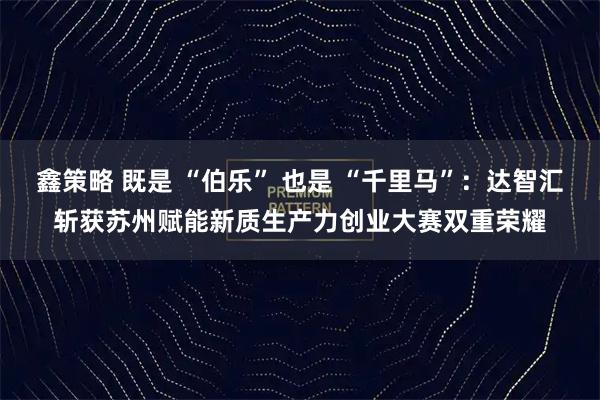 鑫策略 既是 “伯乐” 也是 “千里马”：达智汇斩获苏州赋能新质生产力创业大赛双重荣耀